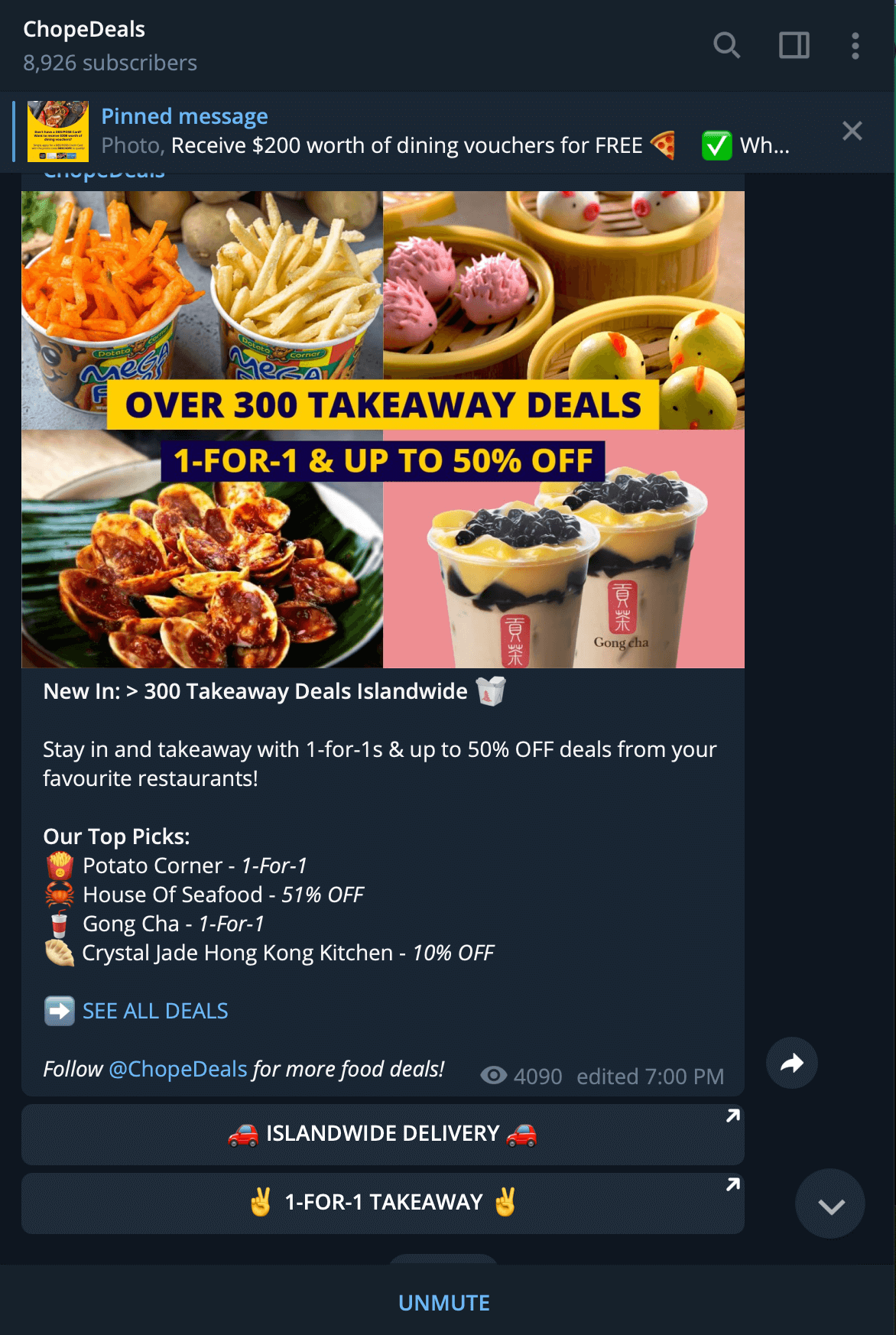 chopedeals, using telegram for f&b marketing