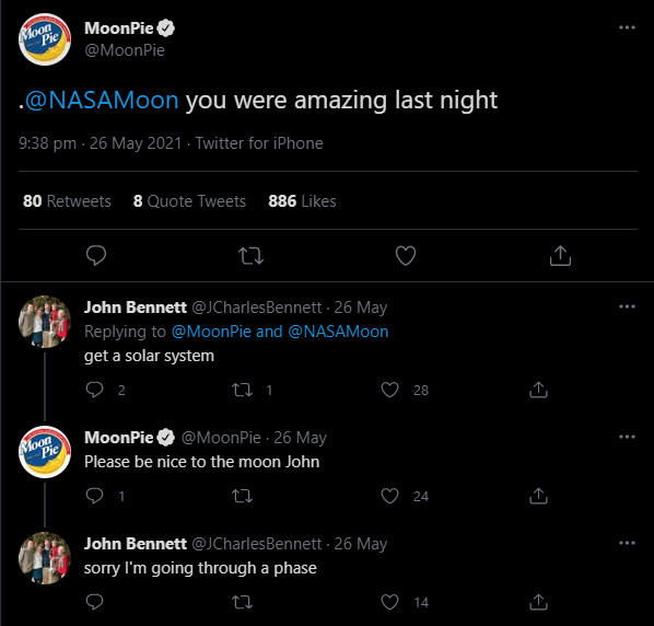 moonpie engages with audience to keep up with their competitors social media strategy game